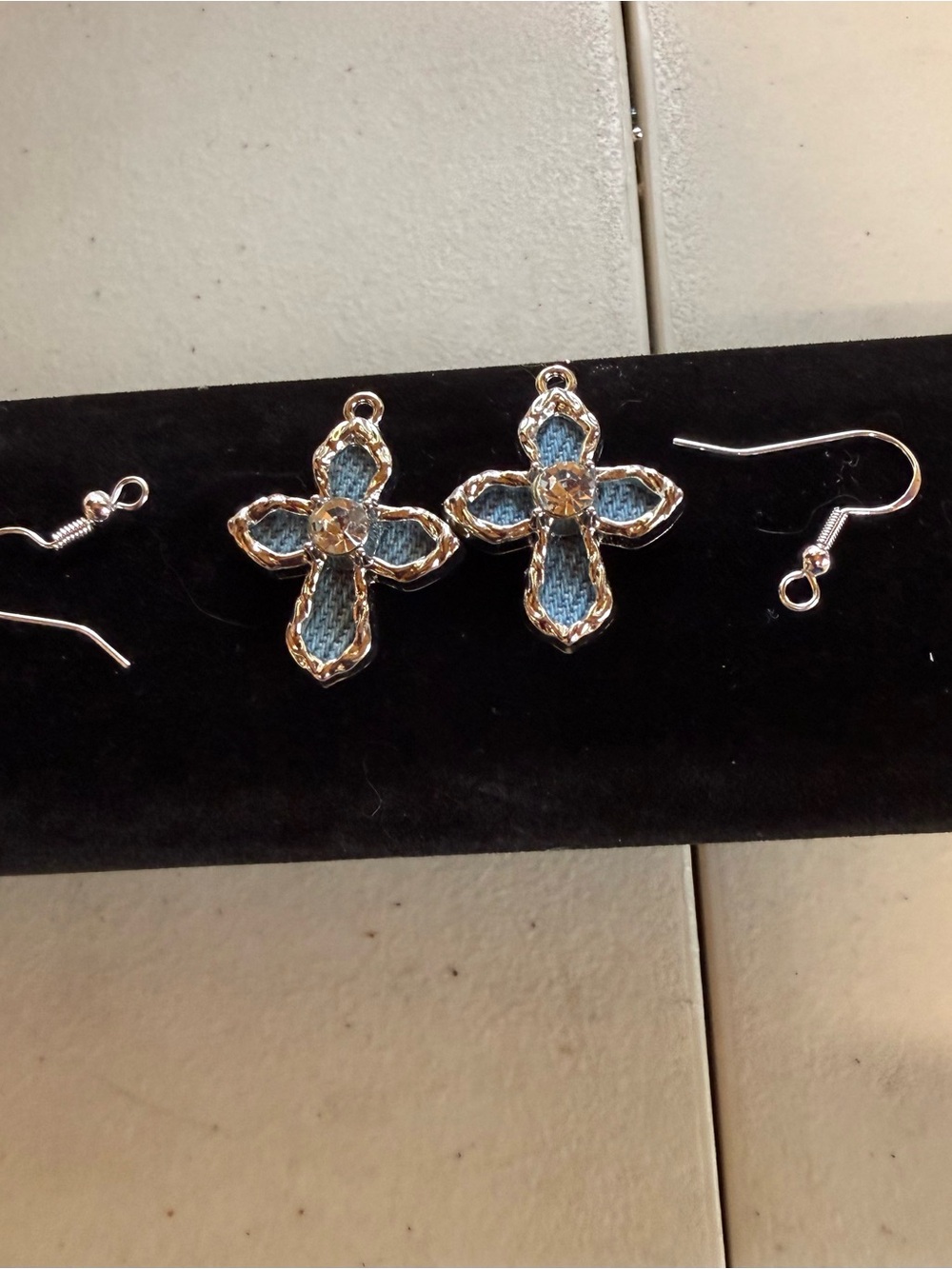 Blue Cross Drop Earrings - Unbranded